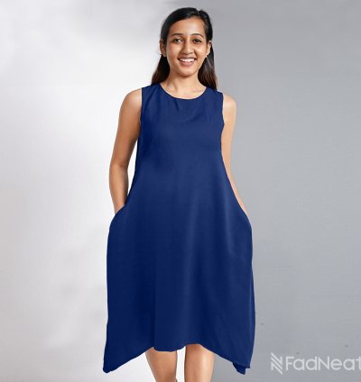 Ladies Linen Casual Frocks – Sleeveless High-Low Pocket Dresses for Everyday Style