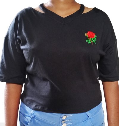 Baggy Crop Top for Girls with Rose Flower Embroidery Dress for Girls Tops