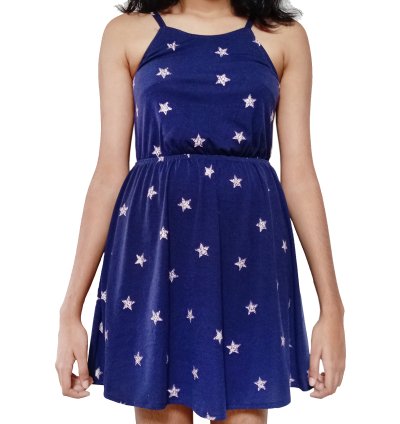 Flared Mini Frock Printed Rose Gold Glitter Stars With Striped Mini Dress Outfit