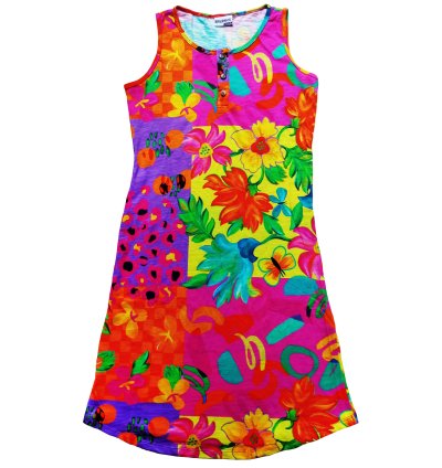 Colorful Printed Flower Dress with Eco-Friendly Coconut Shell Buttons – Stylish Girls’ Frock