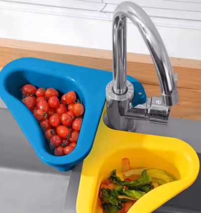 Vegetable Washing Filter Basket Kitchen Sink Drain Basket Multi-Use Vegetable Washing Basket and Sink Basket Swan Shape Hanging Vegetable Washing Drainer Triangular Storage Rack